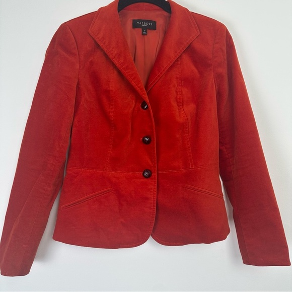Talbots Velour Jacket Size 2 Petite Orange Business Casual Office Professional - Picture 1 of 9